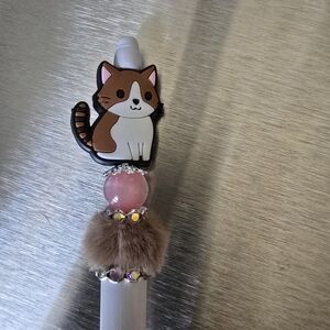 Cute Cat Pen with Pink and Brown Accents